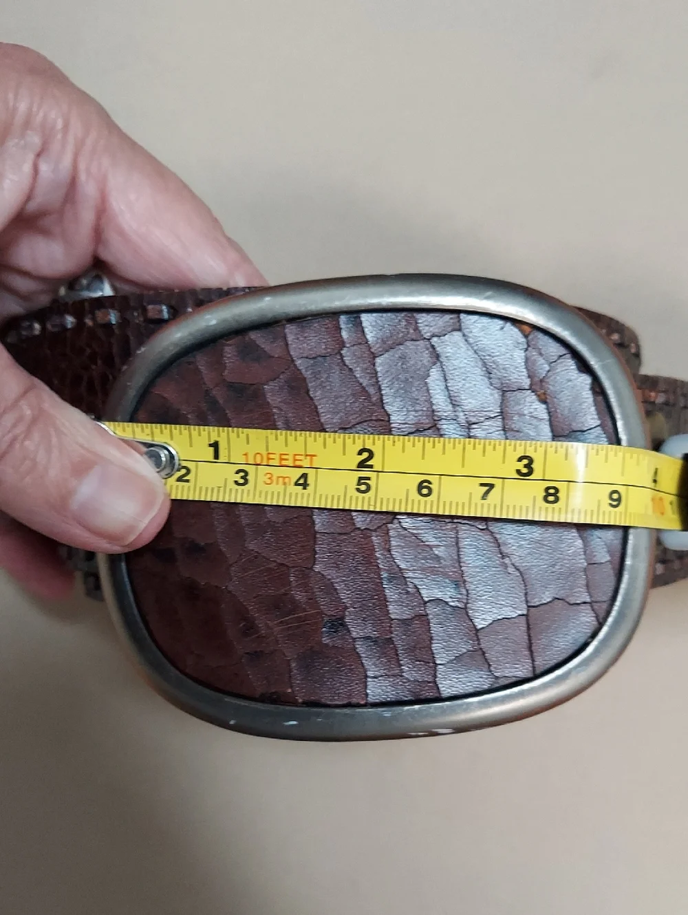 Fossil Belt, Size 32-35 Brown Resin Buckle, Cowhide Leather